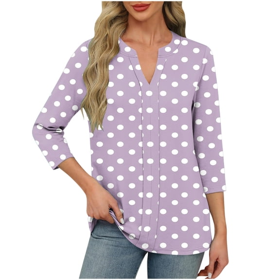 Posijego 3/4 Sleeve Tops for Women Business Casual V Neck Blouse Summer Loose Tunic Shirts for Women