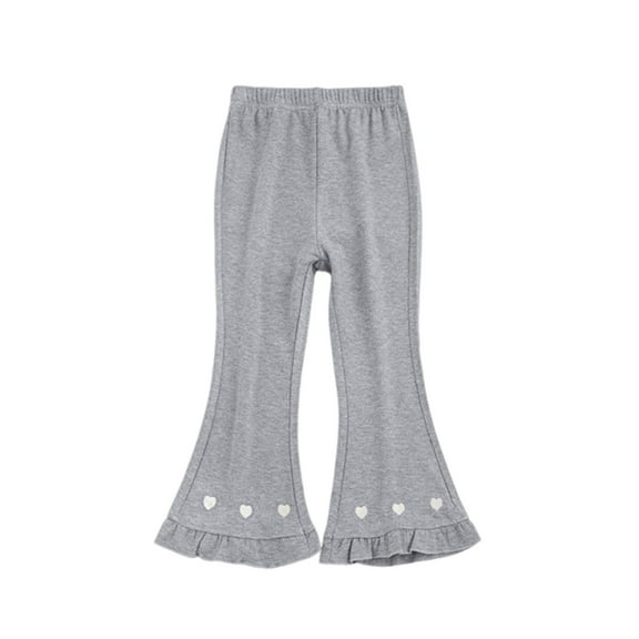 Posijego 3-9 Years Toddler Girls Flare Pants Embroidery Heart Bell Bottom Leggings Elastic Waist Trousers