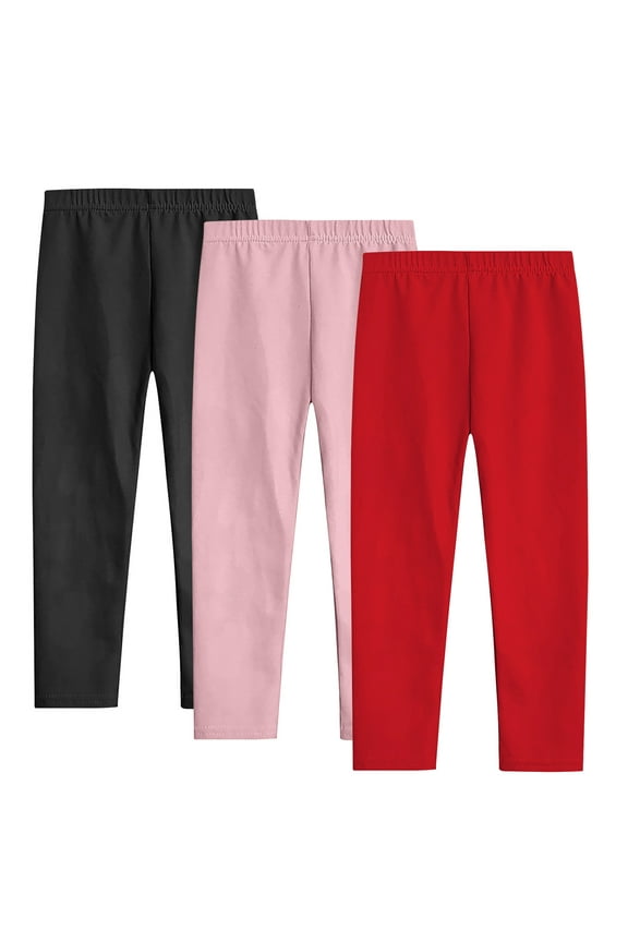 3 Pack Girls Leggings Solid Color Ankle Length Basic Leggings Multipack Tight Pants for Little Girls