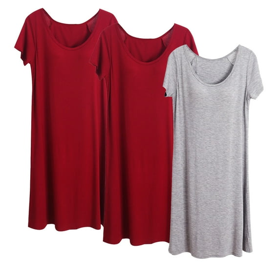 Posijego 3 Pack Nightgowns for Women Soft Sleepshirt Built-In Bra Nightshirt Round Neck Sleepwear Nightdresses