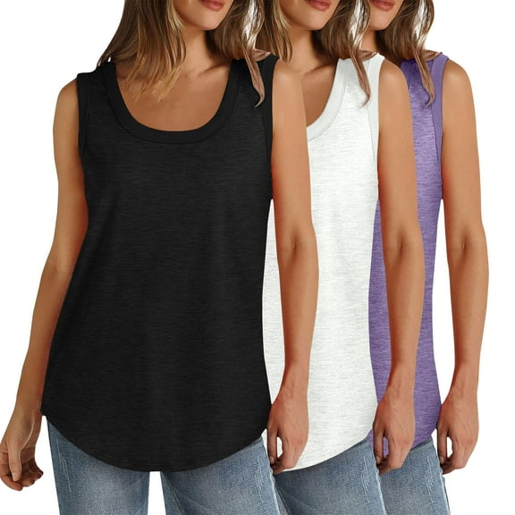 Posijego 3 Pack Tank Tops for Women Plus Size Undershirts Scoop Neck Sleeveless Shirts Ladies Tanks Summer