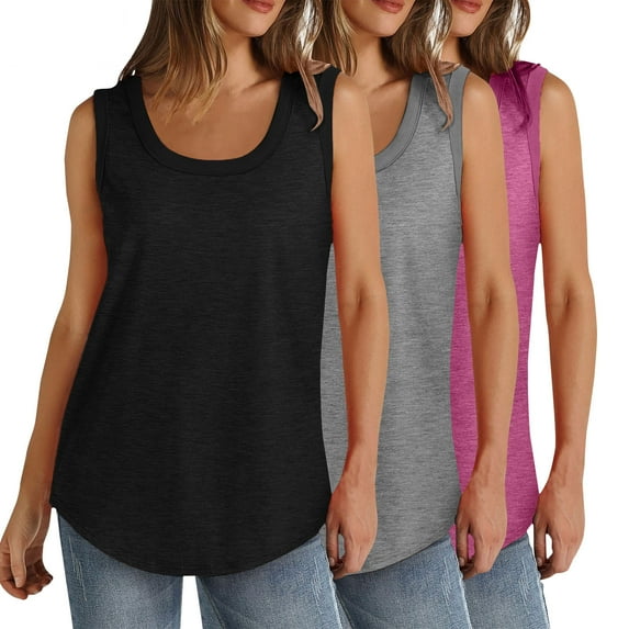 Posijego 3 Pack Tank Tops for Women Plus Size Undershirts Scoop Neck Sleeveless Shirts Ladies Tanks Summer