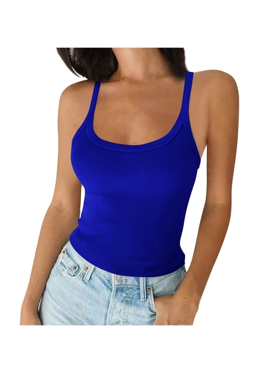 Tank Tops for Women Going out Tee Scoop Neck Tops Ribbed Slim Undershirts Basic Sleeveless Camisole Shirts