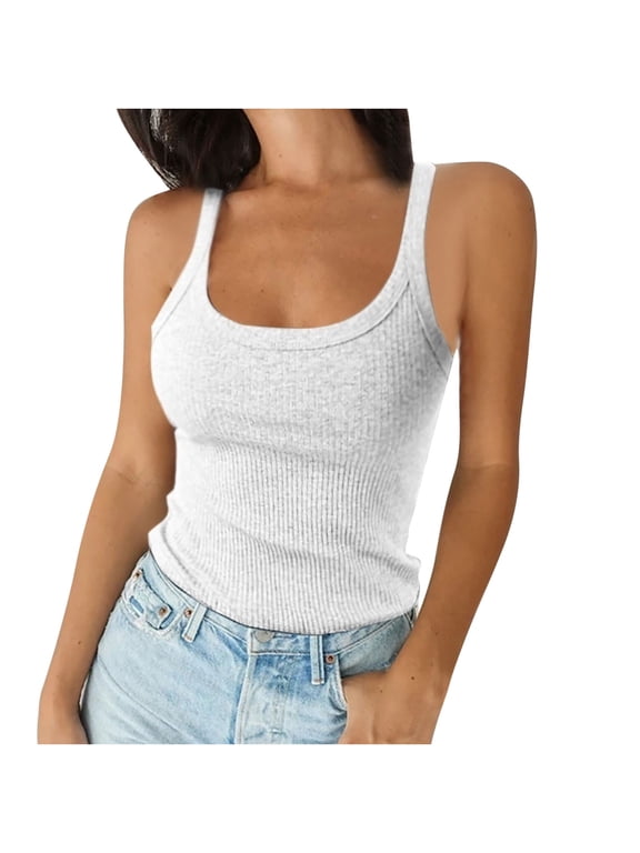 Tank Tops for Women Going out Tee Scoop Neck Tops Ribbed Slim Undershirts Basic Sleeveless Camisole Shirts