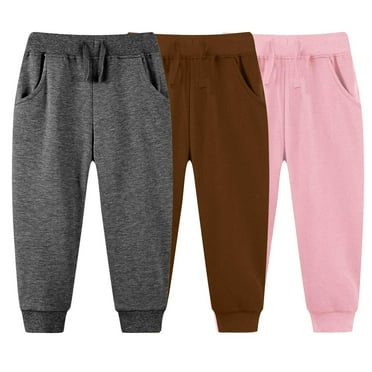 Posijego 3 Pack Toddler Sweatpants Boys Girls Solid Color Jogger Pants with Pockets Kids Athletic Pants