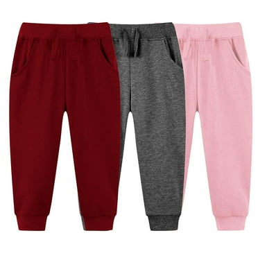 Posijego 3 Pack Toddler Sweatpants Boys Girls Solid Color Jogger Pants with Pockets Kids Athletic Pants