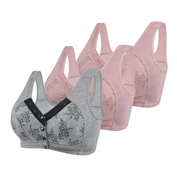 Posijego 3 Pack Womens Front Closure Bra Plus Size Wireless Everyday Bra No Underwire Full Coverage Bra for Women