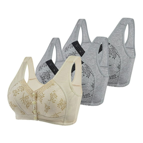 Posijego 3 Pack Womens Front Closure Bra Plus Size Wireless Everyday Bra No Underwire Full Coverage Bra for Women