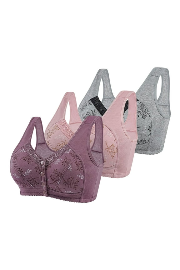 3 Pack Womens Front Closure Bra Plus Size Wireless Everyday Bra No Underwire Full Coverage Bra for Women
