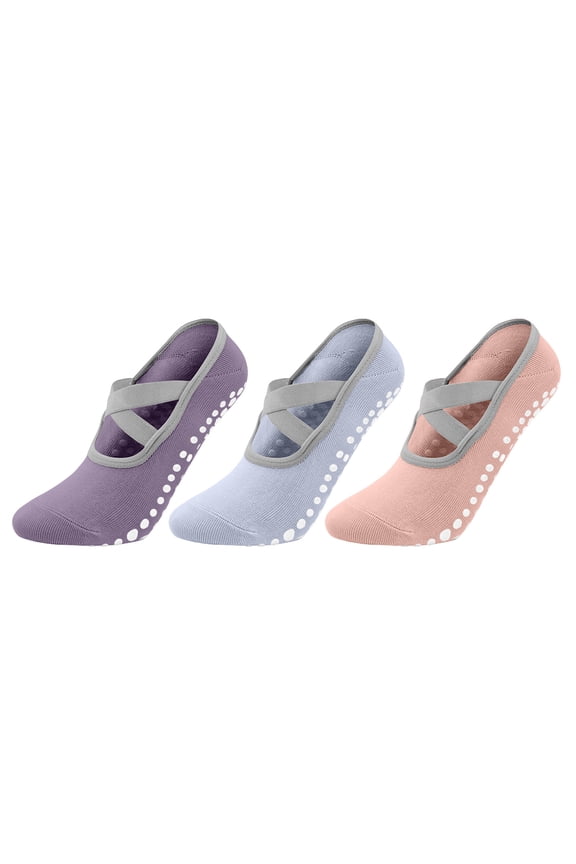 3 Pairs Yoga Socks for Women Non Slip Ankle Socks Athletic Dance Socks for Pilates Ballet Workout