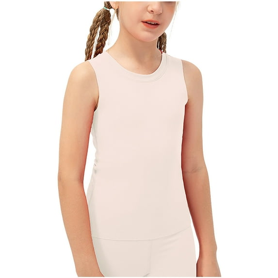 Posijego 4-12 Years Girls Tank Top Crew Neck Sleeveless Athletic Shirts Quick Dry Yoga Running Dance Tops