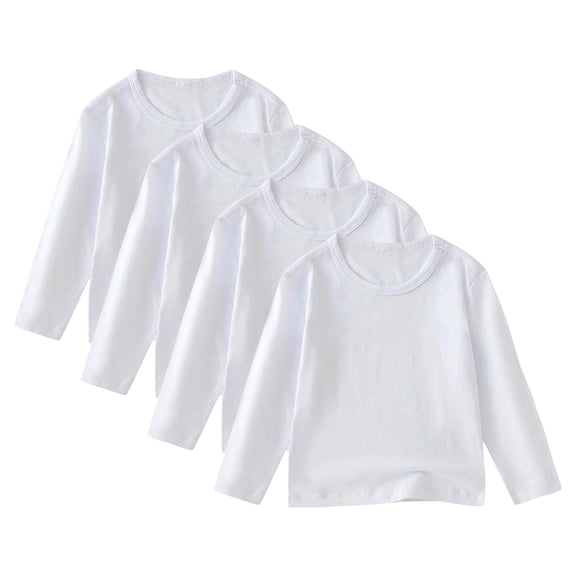 Posijego 4 Pack Kids Cotton T-Shirts Girls Boys Plain Long Sleeve Shirt Basic Tee Casual Shirts Multi-pack Tops