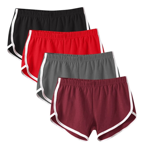 Posijego 4 Pack Shorts for Women Gym Workout Shorts Women's Summer Plus Size Elastic Waist Shorts Activewear