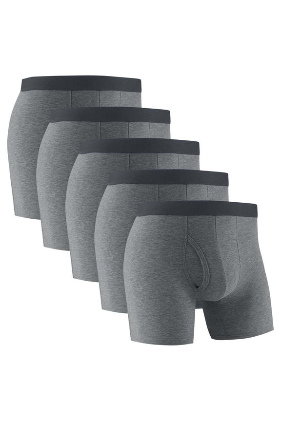 5 Pack Boxer Underwear for Men Cotton Briefs No Fly Mens Mid Waist Long Leg Underwear Solid Color