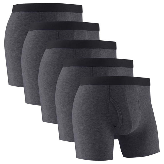 Posijego 5 Pack Boxer Underwear for Men Cotton Briefs No Fly Mens Mid Waist Long Leg Underwear Solid Color
