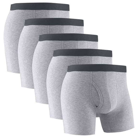 Posijego 5 Pack Boxer Underwear for Men Cotton Briefs No Fly Mens Mid Waist Long Leg Underwear Solid Color
