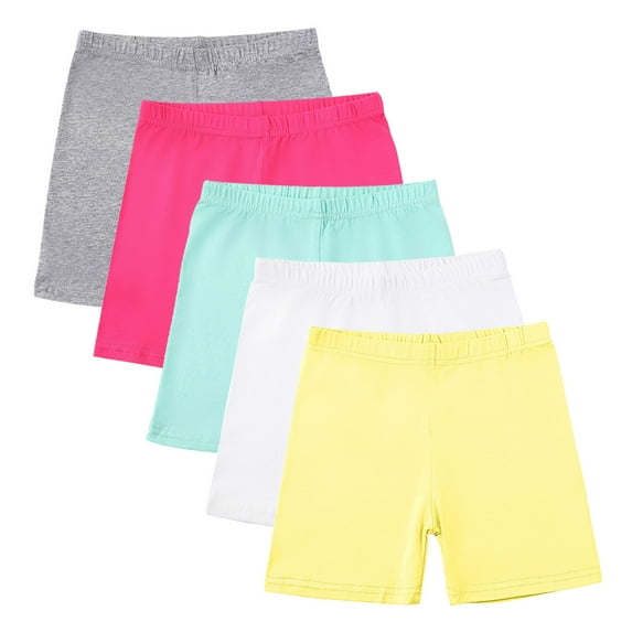 Posijego 5 Pack Girls Biker Shorts High Waist Cotton Shorts for Under Dress Athletic Dance Shorts Solid Color