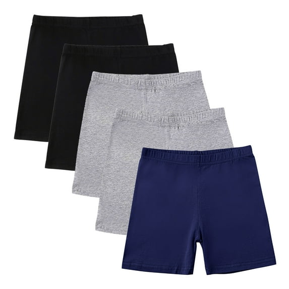 Posijego 5 Pack Girls Dance Shorts Solid Color Cotton Biker Shorts Under Dress Activewear Athletic Shorts