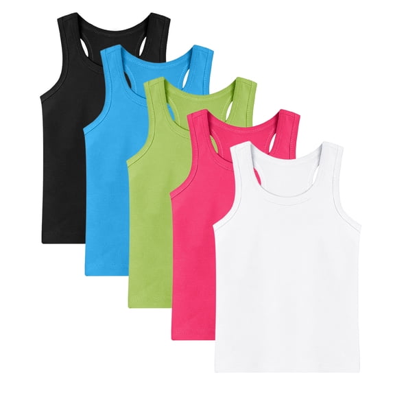 Posijego 5 Pack Tank Tops for Boys Girls Cotton Dance Tank Tees Stretch Sleeveless Tank Shirts Basic Undershirts