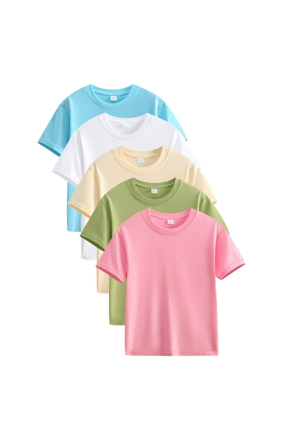 5 Pack Toddler Baby Girls Boys Cotton Tee Tops Kids Crew Neck Short Sleeve T-Shirts Solid Color