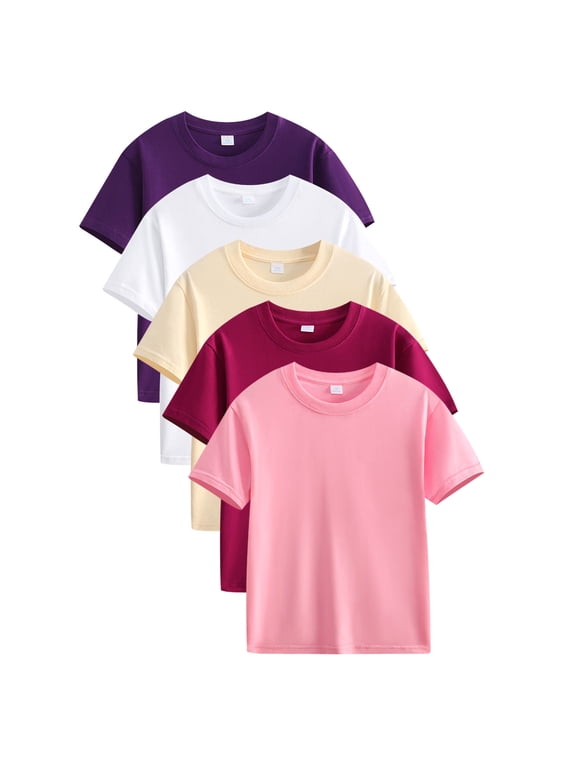 5 Pack Toddler Baby Girls Boys Cotton Tee Tops Kids Crew Neck Short Sleeve T-Shirts Solid Color