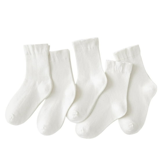Posijego 5 Pairs Boys Girls Socks Solid Color Crew Dress Socks School Uniform Socks Kids Toddler Cotton Socks