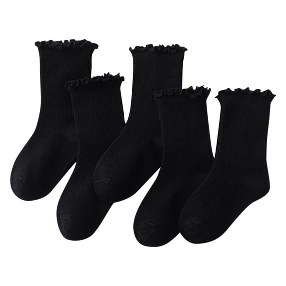 Posijego 5 Pairs Girls Dress Socks School Uniform Socks for Little Girls Cotton Ruffled Crew Ankle Socks Age 1-12 Years