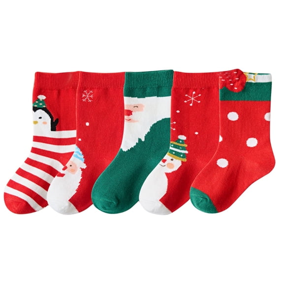 Posijego 5 Pairs Toddler Christmas Socks for Kids Boys Girls Cartoon Printed Crew Socks Cotton Ankle Socks 1-12 Years