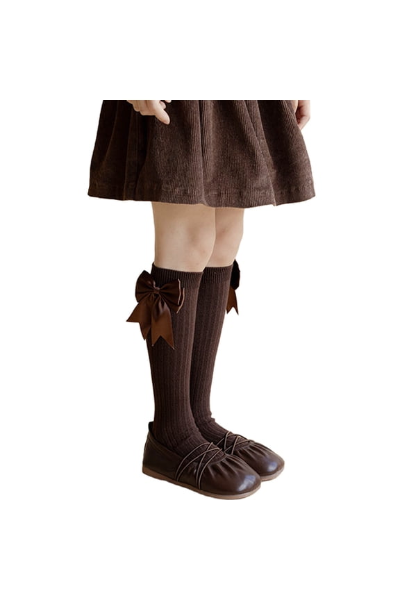 6-14 Years Girls Knee High Socks Bow Side Cute Princess Long Tube Socks Little Girls School Uniform Stockings