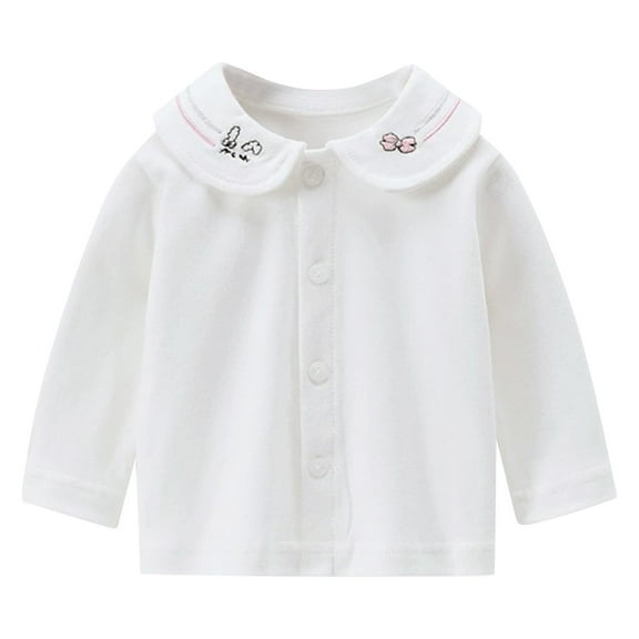 Posijego 6M-4T Toddler Baby Girls Long Sleeve Collared Shirts Button down Blouses Little Girl Cute Tops