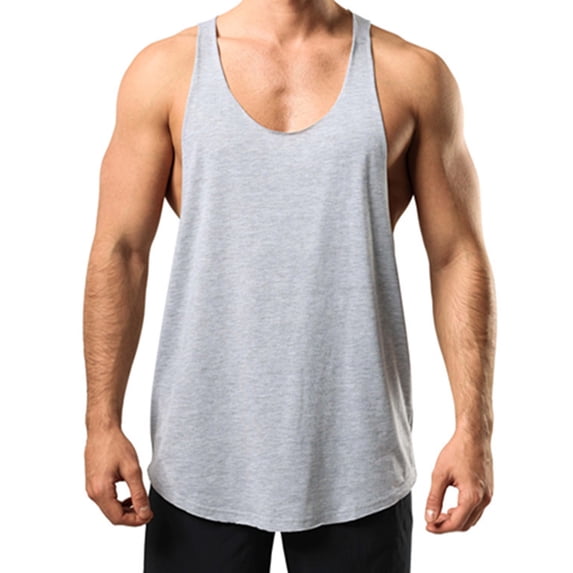 Posijego Athletic Tank Tops for Men Scoop Neck Tank Tee Solid Color Sleeveless Basic Loose Summer Tank Shirts
