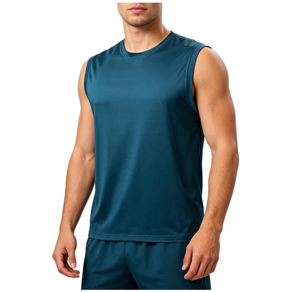 Posijego Athletic Tank Tops for Men Summer Casual Crew Neck Loose Workout Sleeveless Fitness Tank Tees Exercise Running