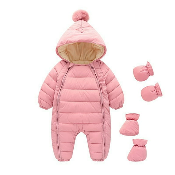 Posijego Baby Boy Girl Winter Snowsuit Coat Romper Toddler Hooded Zipper Quilted Jumpsuit Kids Warm Outfit