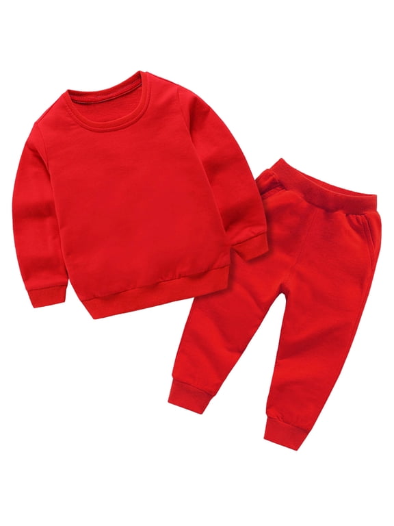 Baby Boys Girls Clothes Solid Color Long Sleeve Hoodie Sweatshirt Sweatpants Set Toddler Sweatsuit