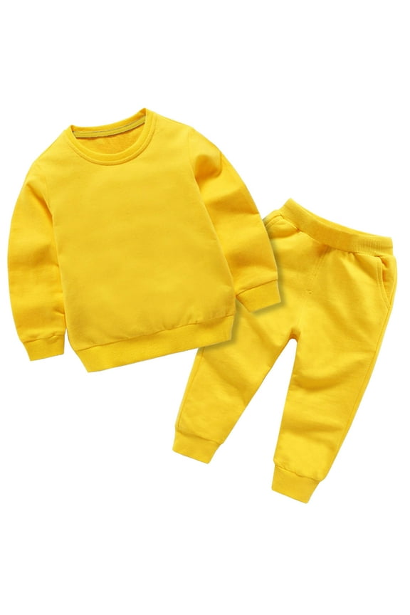 Baby Boys Girls Clothes Solid Color Long Sleeve Hoodie Sweatshirt Sweatpants Set Toddler Sweatsuit