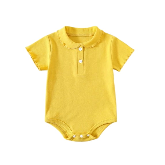 Posijego Baby Boys Girls Cotton Bodysuits Short Sleeve Button Collar T-Shirts Ribbed Rompers Newborn Infant Outfits
