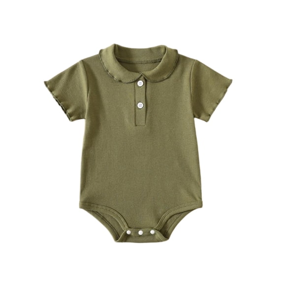 Posijego Baby Boys Girls Cotton Bodysuits Short Sleeve Button Collar T-Shirts Ribbed Rompers Newborn Infant Outfits