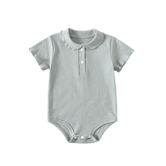 Posijego Baby Boys Girls Cotton Bodysuits Short Sleeve Button Collar T-Shirts Ribbed Rompers Newborn Infant Outfits