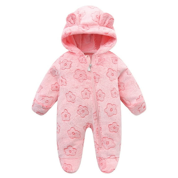 Posijego Baby Boys Girls Fleece Fuzzy Jumpsuit Winter Warm Outfits Sherpa Hooded Footed Rompers with Ears