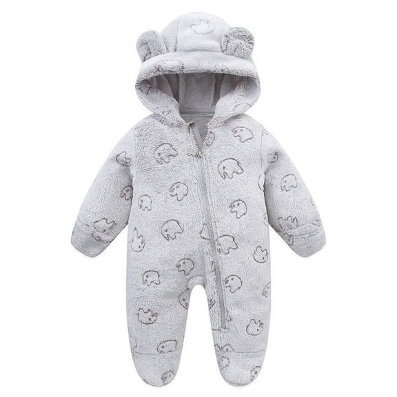 Posijego Baby Boys Girls Fleece Fuzzy Jumpsuit Winter Warm Outfits Sherpa Hooded Footed Rompers with Ears