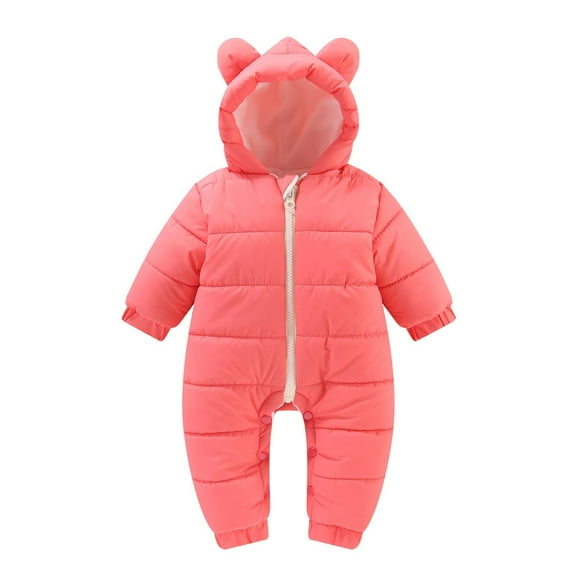 Posijego Baby Girl Boy Snowsuit Jumpsuit Cute Toddler Winter Clothes Solid Color Warm Puffer Jumpsuit