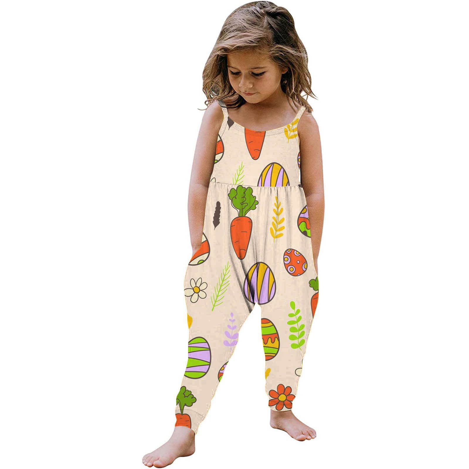 Posijego Baby Girl Easter Jumpsuits Clothes Egg Print Sleeveless One