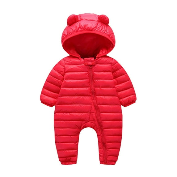 Posijego Baby Girls Boys Snowsuit Puffer Jumpsuit Hooded Zipper Warm Winter One-Piece with Cute Ears Outerwear
