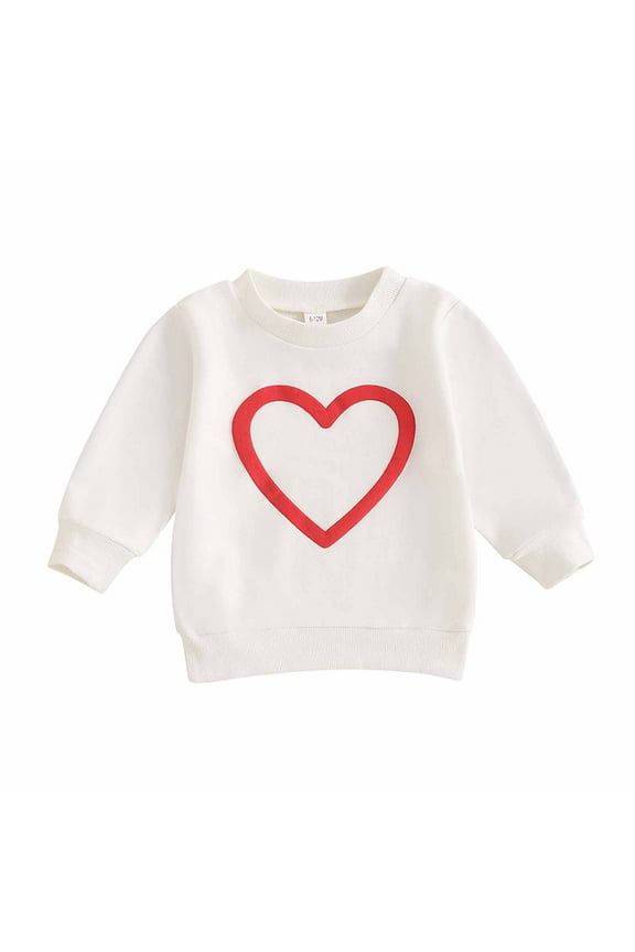 Baby Girls Cotton Sweatshirt Tops Heart Pattern Pullover Crew Neck Sweat Shirts for Toddler Girls