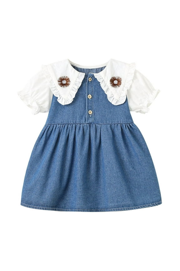 Baby Girls Denim Dresses Ruffle Puff Short Sleeve Cute Dresses Summer Casual Dresses 6 Months to 4 Years