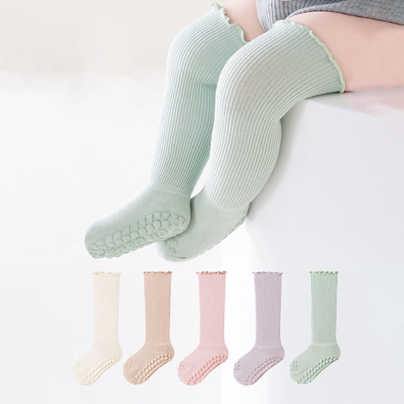 Posijego Baby Girls Knee High Socks Solid Color Long Socks for Toddlers Infant Cotton Ruffled Long Socks Stockings