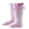 thumbnail image 1 of Posijego Baby Girls Knee High Socks with Bow Hollow Knit Stockings Toddler Girls Summer Cotton Long Socks 0-2 Years, 1 of 3