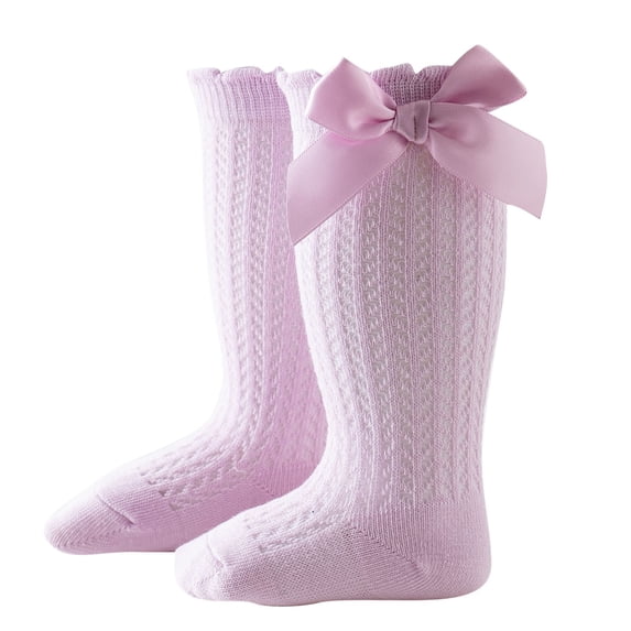 Posijego Baby Girls Knee High Socks with Bow Hollow Knit Stockings Toddler Girls Summer Cotton Long Socks 0-2 Years
