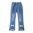 thumbnail image 1 of Posijego Baby Kids Girls Bell Bottom Jeans Elastic High Waist Pockets Bow Casual Flare Denim Trousers, 1 of 7