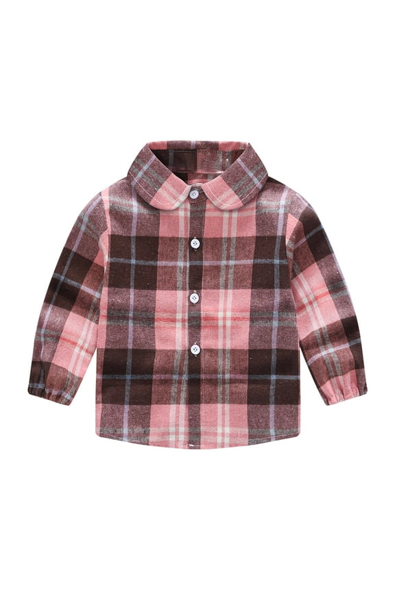 Baby Toddler Boys Girls Casual Plaid Shirt Long Sleeve Button Down T Shirt Tops Infant Kids Clothes